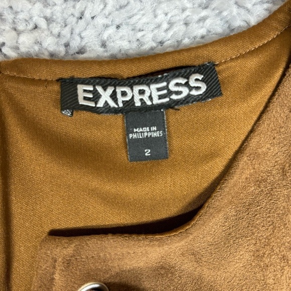 Express Dress Womens 2 Lace Up Neck Faux Suede Camel Mini Western Country Party - Picture 3 of 8